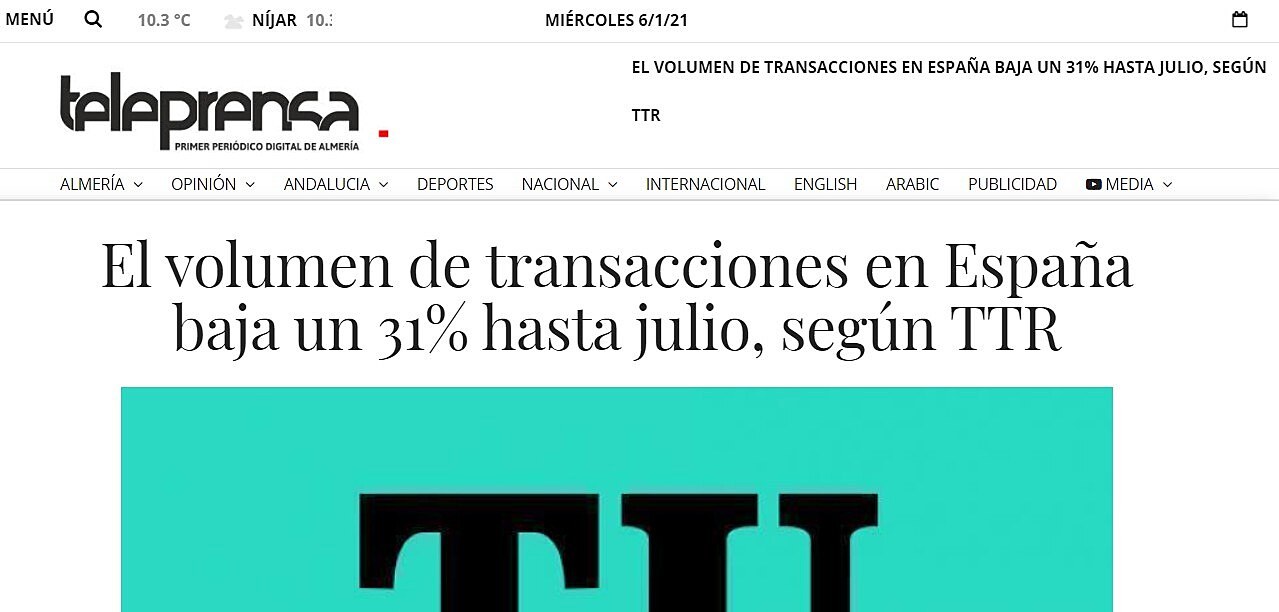 El volumen de transacciones en Espaa baja un 31% hasta julio, segn TTR